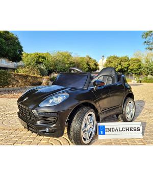 COCHE INFANTIL PORSCHE CAYENNE STYLE CORONET 12V, NEGRO, ASIENTO DE PLÁSTICO, RUEDAS GOMA - INDA484-RA-LE